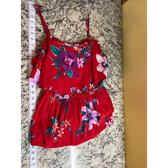 Old Navy Ruffle Y2K Cami Top L Adjustable Strap Red Floral Tropical Resort Beach - Picture 6 of 7